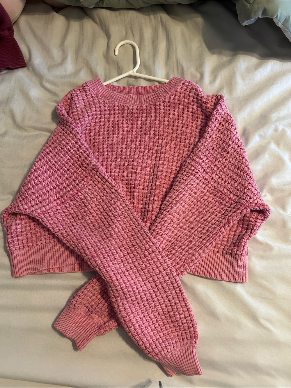Hollister Pink Waffle-Knit Crewneck Sweater- Size S